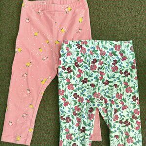 Old Navy Girls 18-24M 2pc Floral Leggings Pants Bundle Pink Green Spring EUC